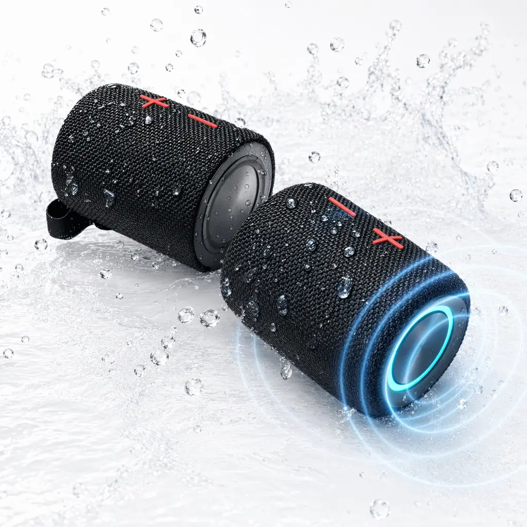 2-in-1 Splittable Magnetic Wireless Portable Speaker - 20W Loud Bass Metal Body, Bluetooth 5.3, IPX5 Waterproof, Rechargeable, Transparent Design, Stereo Audio, Auxiliary Input, for Home & Outdoor Use