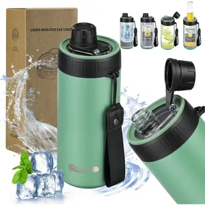 4 In 1  Can Cooler Bottle Holder with Drinking Spout Lid for 12oz Regular, Slim Skinny Cans and Thermal Bottles,Sealed Insulated Double Wall Vacuum Stainless Steel Can Keeps Your Drinks Cold