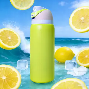 OW(Lemon Limeade)-Layer Vacuum Insulated Portable Drinking Cup Cold- Capacity 32oz /945ml Resistant Stainless Steel Water Bottle with Straw,Features A One-Handed Opening Design, Comes with Handle and Spout, Suitable for Exercise Use, Must-Have for Travel