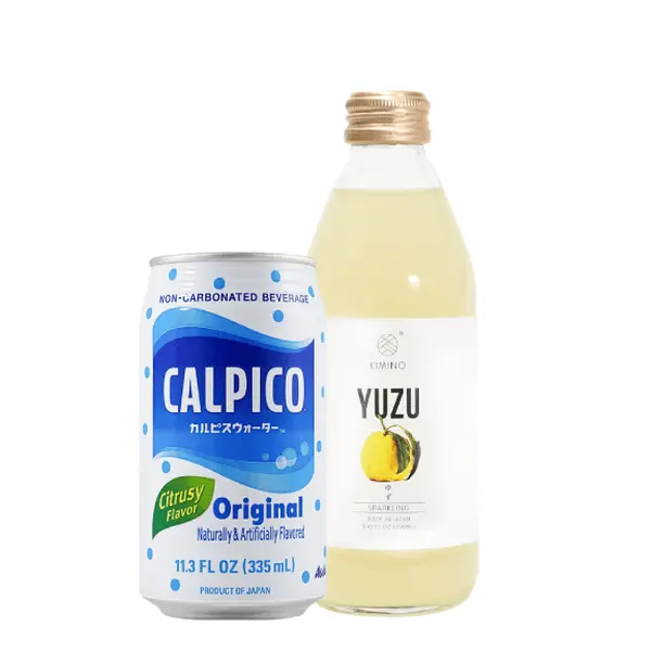 KIMINO Yuzu Sparkling Juice 250ml & Calpis Citrus Drink 330ml - Zero Fat Low Calorie, No Additives, Refreshing Beverage Bundle