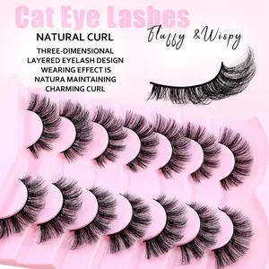 7 Pairs Cat Eye 3D Natural False Eyelashes, Hypoallergenic, Full Strip Cat Eye Style, Enhances Eye Length, Perfect for Makeup Lovers