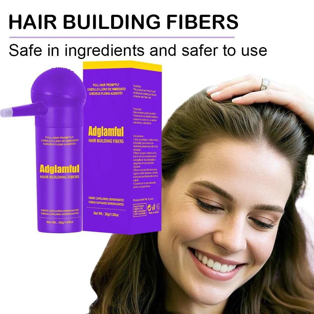 Adglamful Hair Building Fiber Spray with Nozzle, Even Distribution for Thinning Areas & Part Lines, Instantly Thickens & Boosts Volume, Easy Use for Quick Styling, Ideal for Dates/Dinners/Daily Outings, Black & Dark Brown, 30g
