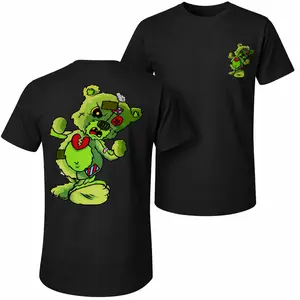 Men's Pure Cotton Short-Sleeve Shirt With Violent Bear Print—A Unisex Casual Style Perfect For Spring And Summer; Featuring A Cool Graphic Design And A Classic Crew Neck, Suitable For All Four Seasons.