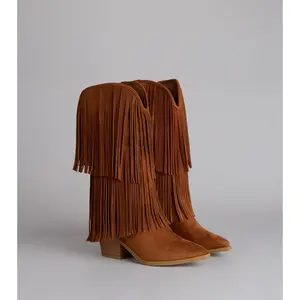 Catch A Vibe Faux Suede Fringe Boots