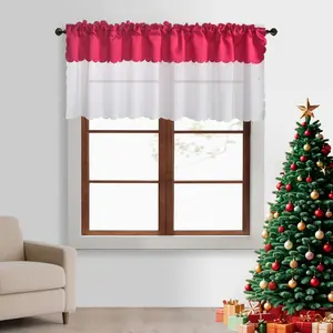 Silk-like Kitchen Curtain Two Tone Valance Set - Soft Sheer Curtains for Kitchen & Bedroom Decor coffee pattern Magnetic Door Insulated  Short rod pocket Red dishwasher langsir bidai blackout sheer Ring brocade blind langsir hook rod gradient cabinet