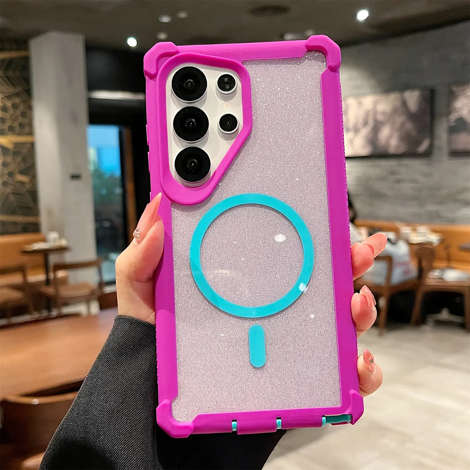 2in1 Glitter Magnetic Case For Samung Galaxy 26 Ultra 25 24 Plus 23 22 Note20Ultra,Compatible with Magsafe,Matte Soft TPU Bumper Corner Cushion Military Drop Protection Shockproof Cover