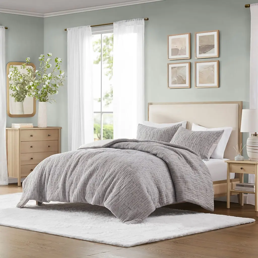 Arlo 360 Stand CH10-011 Oversized Cotton Blend Comforter Set - Charcoal, Full/Queen (92x96x1.5 in), Hypoallergenic Fill, Visible Tacks & Bartacks, Contemporary Comfy Bedding, Soft Breathable Duvet, Bed Cover Set