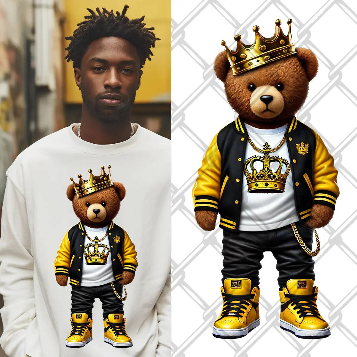 4-Pack, 6-Pack or 8-Pack DTF Heat Transfer Gang Sheet Hip Hop Bear Ready to Press for DIY T-Shirt Printing
