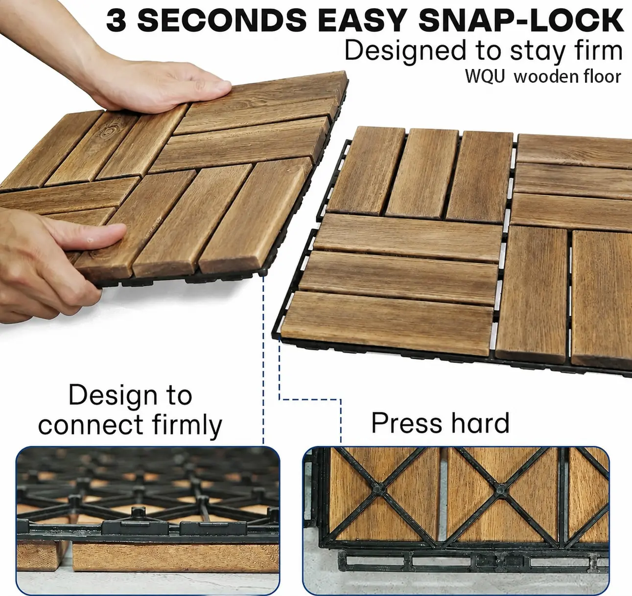 10/30-Piece Solid Wood Interlocking Deck Tiles - 11.8in Snap-Together Slip-Resistant, Moisture-Proof Core Flooring for Backyard, Beach, Poolside Courtyard Walkway Home Improvement Projects