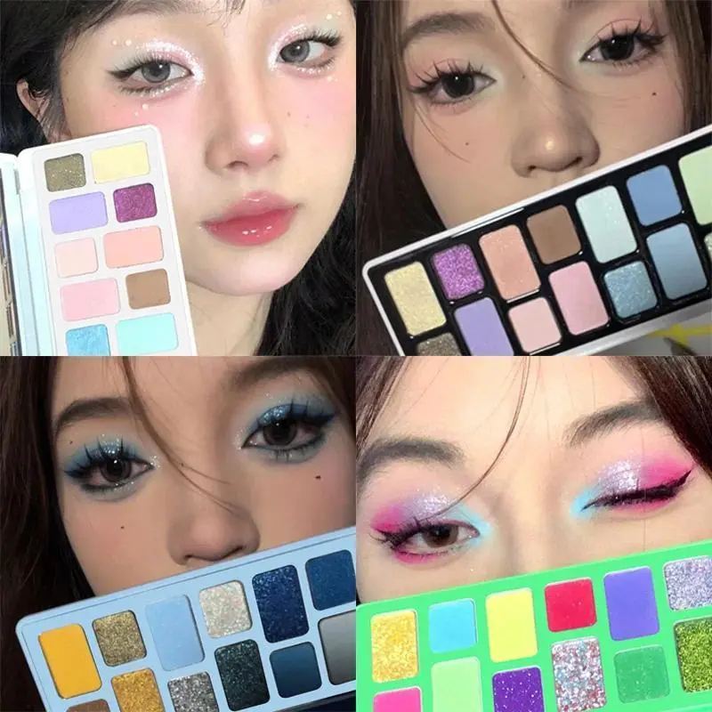 16 Color Shimmer Glitter EyeShadow Smoky Black Blue Green Pearlescent Diamonds Shine Brightly Eyeshadow Makeup Palette Cosmetics