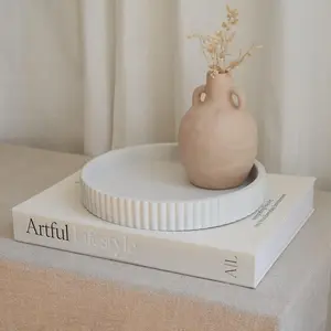 Decorative Concrete Tray-The wavy tray enhances the decorative effect of table -provides a stylish home decoration for living room, and can serve as a housewarming giftModern Wavy Concrete Decorative Tray, Elegant Curved Edge Tabletop Tray