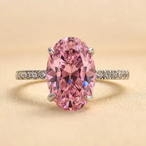 RODIFFY 3.5ct Oval Cut Pink Stone Engagement Ring for Women,5A Cubic Zirconia 925 Sterling Silver Half Eternity Band Promise Ring