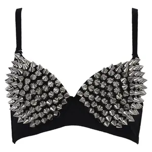 Silver Rivets Punk Rave Bralette Lingerie Gothic Bra Top Sexy Push Up Brassiere Nightclub Party Bar Fashion Hot Bras for Women
