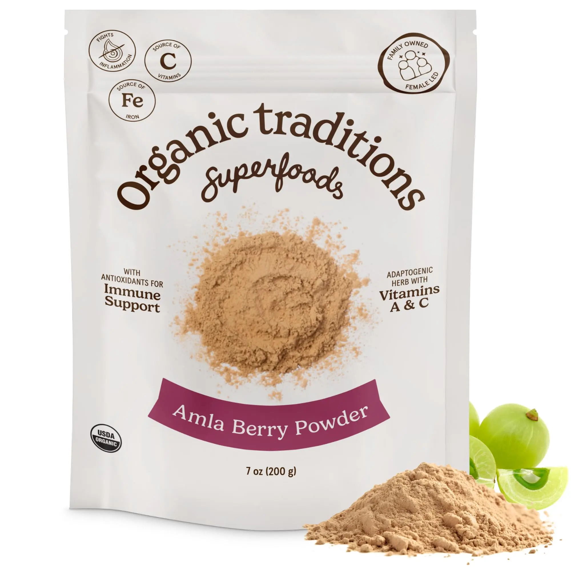 Organic Traditions Amla Berry Powder - 200g Organic Vitamin C Supplement for Immune Support, Hair, Skin & Digestion - Vegan Superfood - 100% Non-GMO, No Fillers