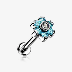 Implant Grade Titanium OneFit™ Threadless Brilliant Sparkle Flower Top Flat Back Stud Labret 5mm Top for Ear & Lip Piercings
