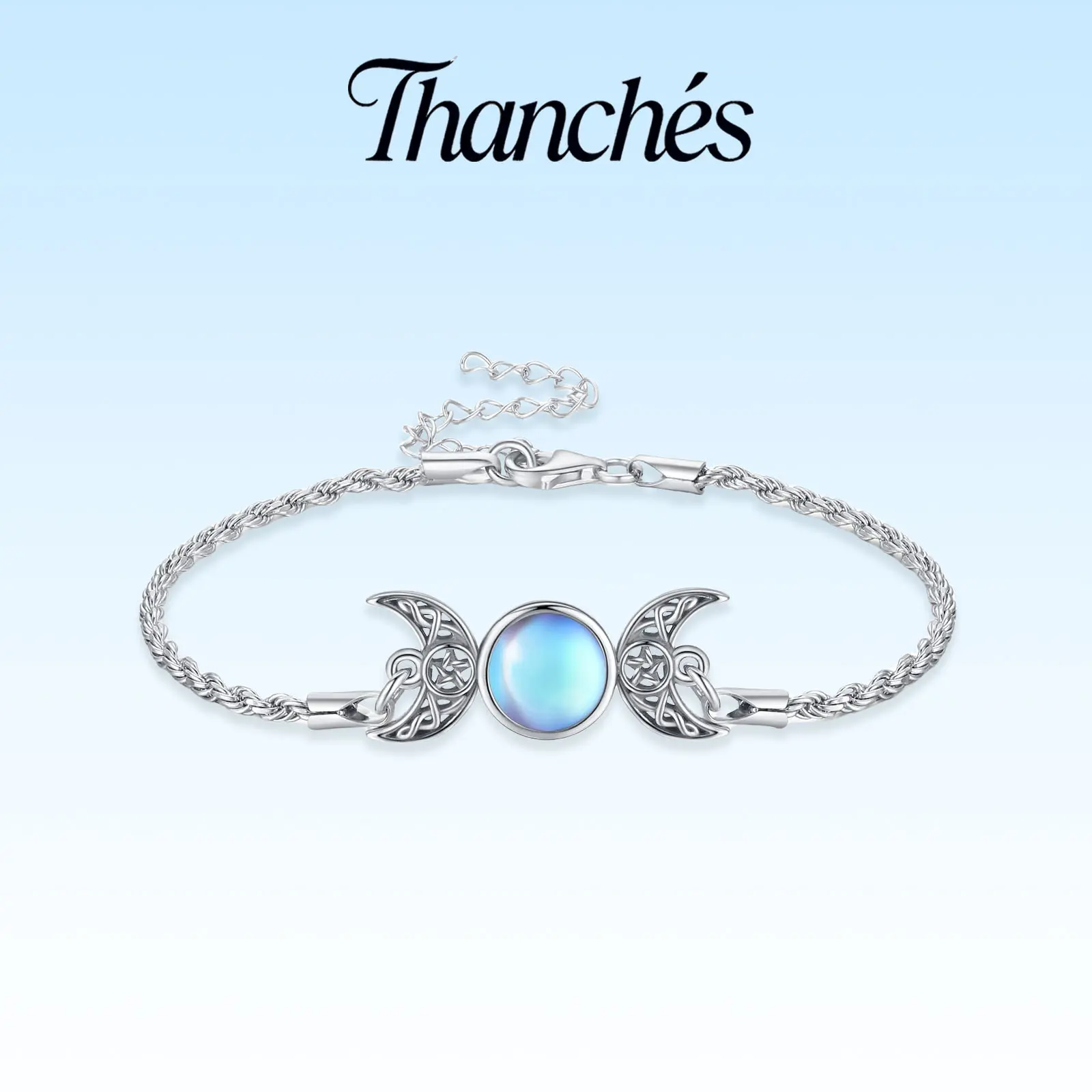 Thanches 925 Sterling Silver Hecate Witch Bracelet Triple Moon Goddess Moonstone Evil Eye Bracelet Celtic Knot Powerful Amulet Trendy Daily Decor Accessory Jewelry Gift for Mother's day