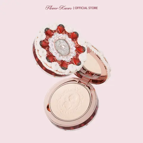 Flower Knows Strawberry Cupid Collection Pressed Setting Powder, Oil-Controlling Compact Beauty Product for Adults, Flawless Matte Finish, Long-Lasting Daily Cosmetic with Mirror, Mica Powder Infused, #sohochic, Ideal for Christmas gift, Black Friday
