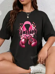 100% Cotton Warrior Boxing Gloves Pink Ribbon Breast Cancer Awareness T-Shirt