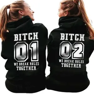Best Friend Hoodie Couples Matching Outfits for 2 B* 01/02 We Break Rules Together - Cotton Pullover Casual- Black Hoodie with Logo Print Womenswear