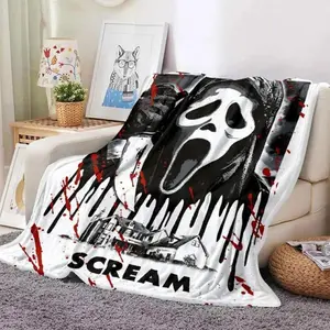 Ghostface Horror Mask Flannel Throw Blanket – Ultra-Soft Warm No-Pilling Cozy Blanket for Movie Nights, Lightweight Bed Sofa Blanket, Gift for Adults, Teens & Horror Fans
