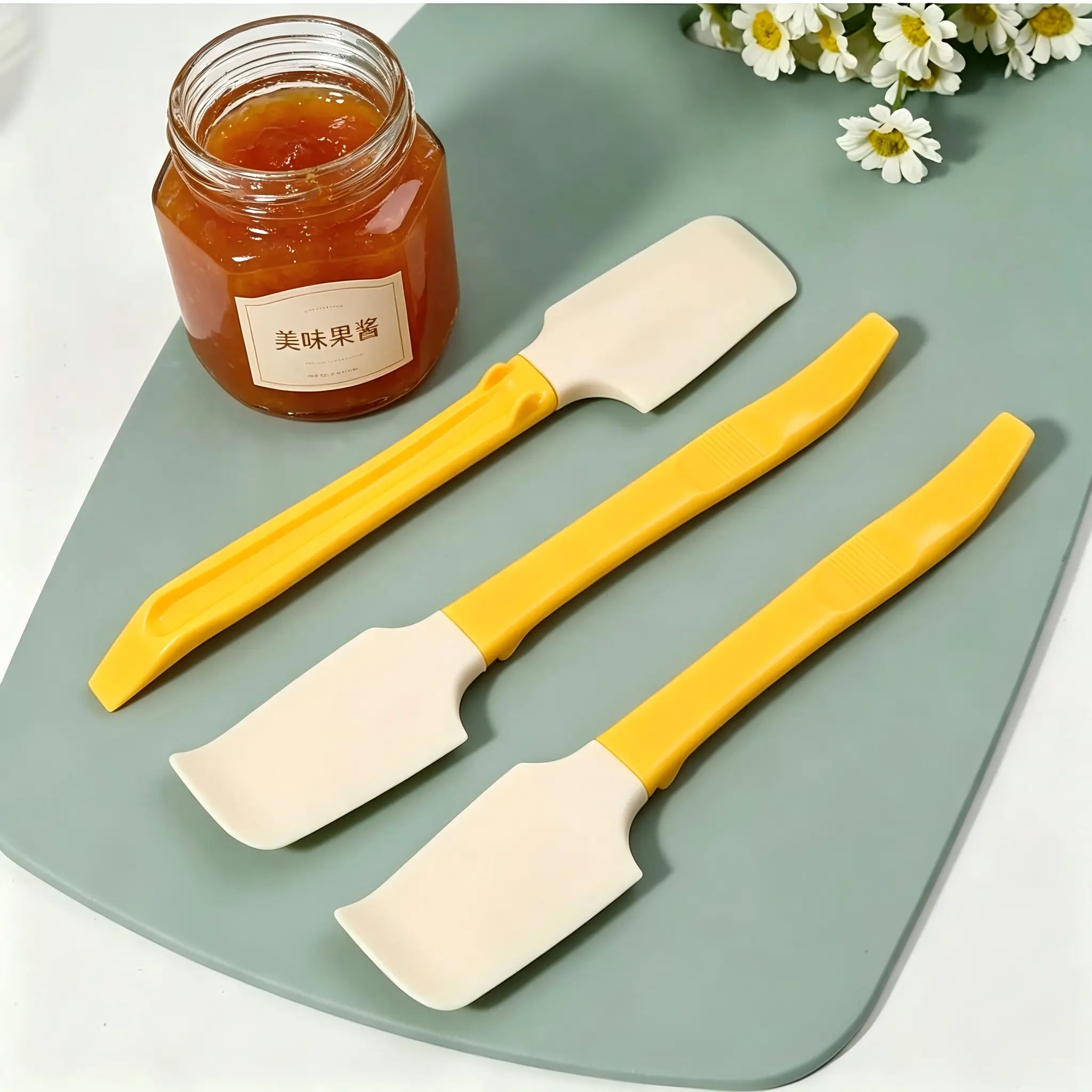 3-Pack Silicone Jar Scraper, Double-Headed,Mini Spatula & Spoon for Jam Jars & Makeup
