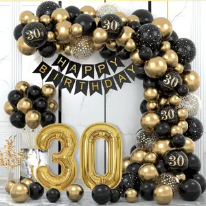 30Th Birthday Decoration, Birthday Decoration 30Th Boy Girl Black Golden Balloons Decoration with Happy Birthday Banner, Balloon 30, Decoration 30. Birthday for Woman Man Balloon Garland Party Decoration, Halloween Decorations, Christmas Decorations