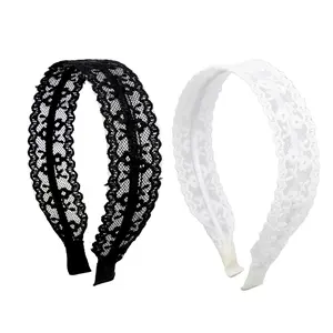 2 Packs Lace Headbands for Women and Girls, Vintage Floral Embroidered Head Bands Fashion Lace Hairbands Boho Hairhoops Hair Accessories