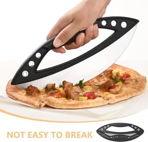 Advanced Pizza Knife Food Chopper - Ultra sharp stainless steel pizza knife handle slicer, exquisite with protective cover, multifunctional knife kitchen tool, dishwasher washable (black)
