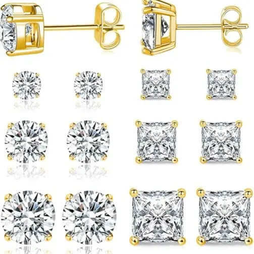 gold-6 pairs round/cubic set 3-5-7mm