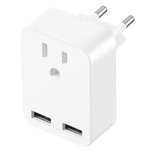 European Travel Plug Adapter, Us to Eu Converter with 2 USB Ports, Compatible with Italy Spain Greece Iceland France Germany, USB Power Outlet