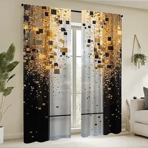 Block Print Curtains Set, Fashionable Rod Pocket Window Drapes for Bedroom & Living Room, Easy Installation for Coffee Shop & Office