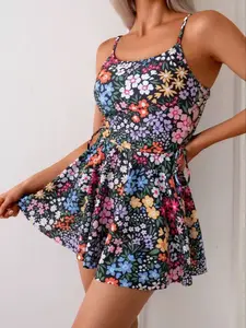 Women's Two-Piece Flower Print Tankini Swimsuit Set, Adjustable Straps & Ruched Design, Beachwear Swimwear for Women, Comfortable & Stylish