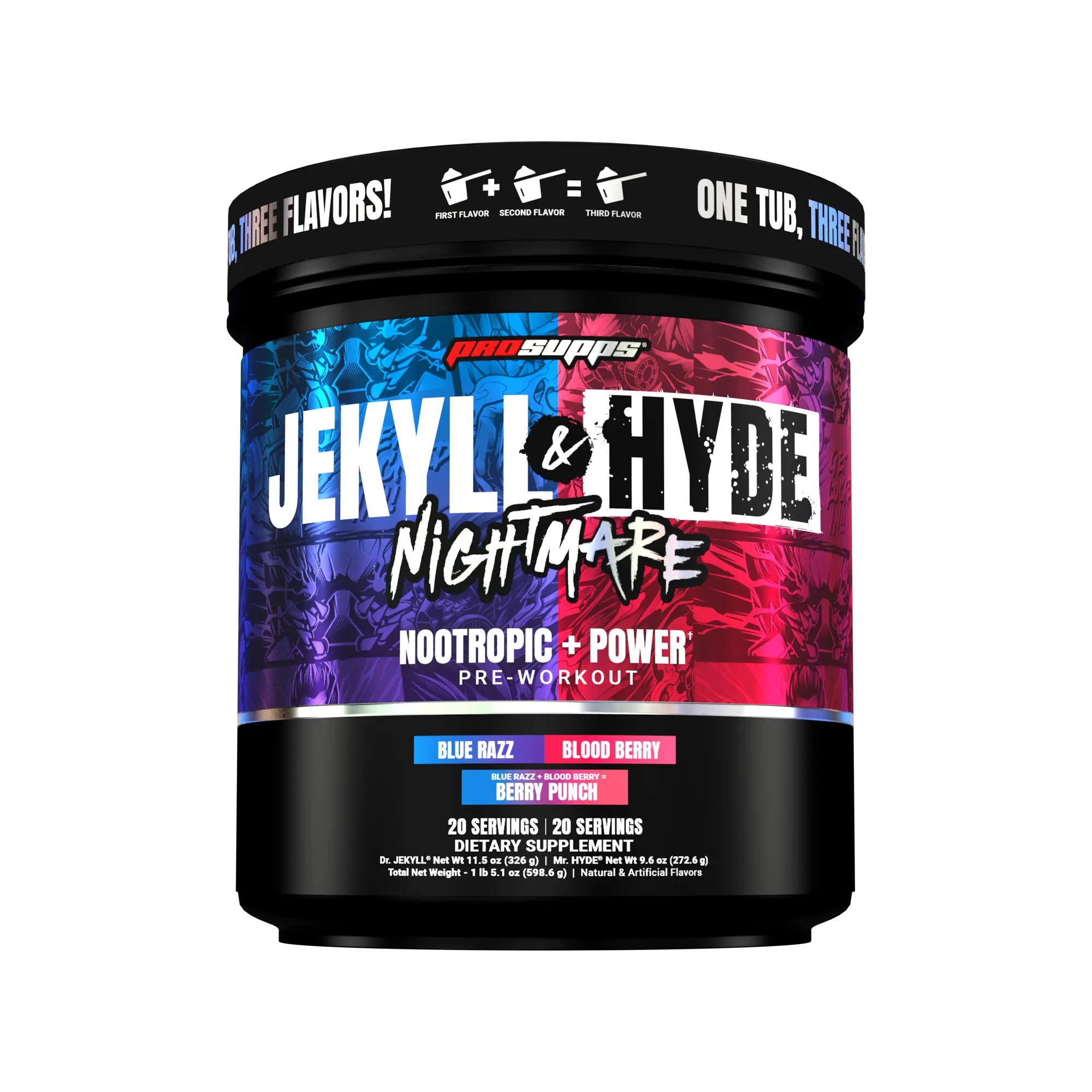 Jekyll & Hyde Dual Tub Pre-Workout Blue Razz and Blood Berry