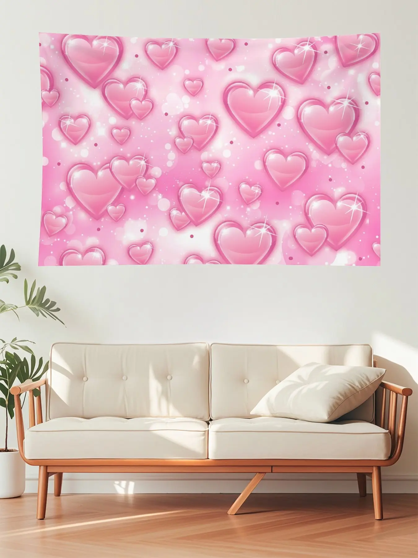 Vintage 90s Pink Heart Backdrop Tapestry - Durable Peach Light Beige Fabric, Easy-to-Hang with Hooks, Multi-Size Options (40x30in to 90x60in) for Birthday Parties, Glamour Photoshoots, Room Decor, Lightweight Home Decor Accessory