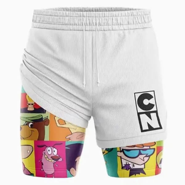 Men's Athletic Wear Shorts - Unisex Anime Character 3D Print, Breathable Normal Type Loose-Fit Tiered Layer Polyester Bottoms with Elastic Waist for Summer Fitness Training, Double Layer