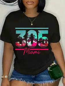 100% Cotton Miami 305 Area Code Florida Vintage Palm Trees Pride Retro T-Shirt