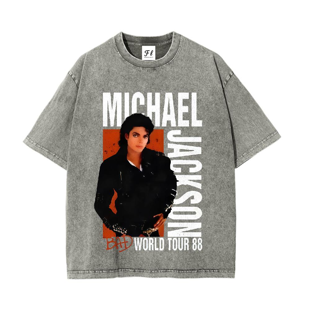 Michael Jackson Bad World Tour 88 Vintage Washed T-Shirt 260g Heavyweight Oversized Tee
