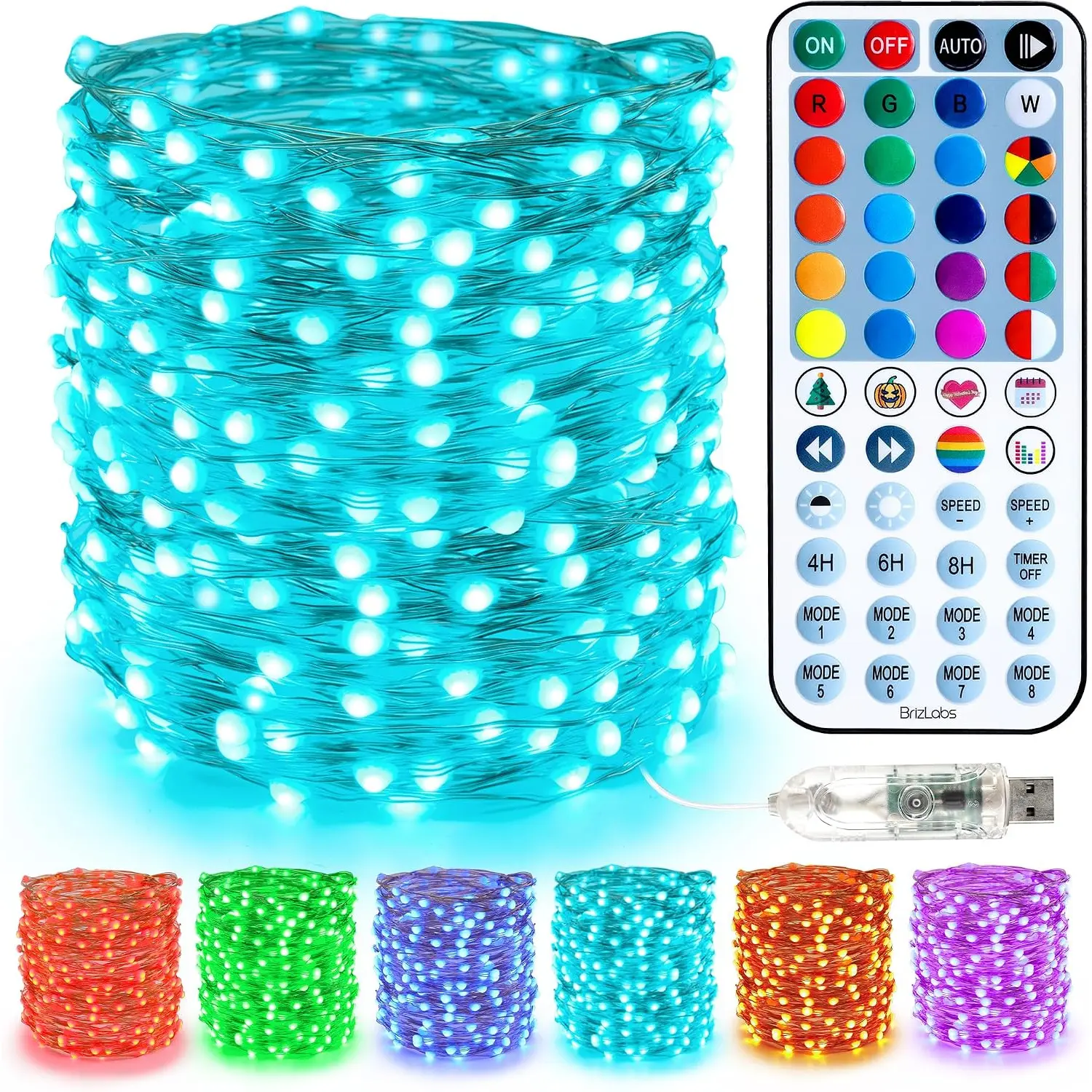 Fairy String Lights, 33ft 100 LED Red White Blue Fairy Lights with Remote Timer, USB July 4th Starry Light Music Sync RGB Color Changing Twinkle Light for Xmas ween Easter Party Wedding