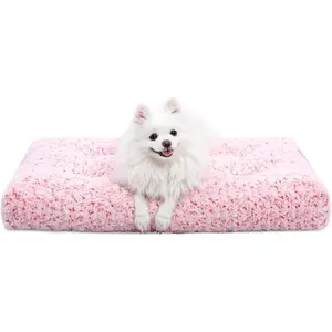 KSIIA Washable Dog Bed Deluxe Plush Dog Crate Beds Comfy Kennel Pad Anti-Slip Pet Sleeping Mat for Large, Jumbo, Medium, Small Dogs Breeds, 29" X 21", Pink