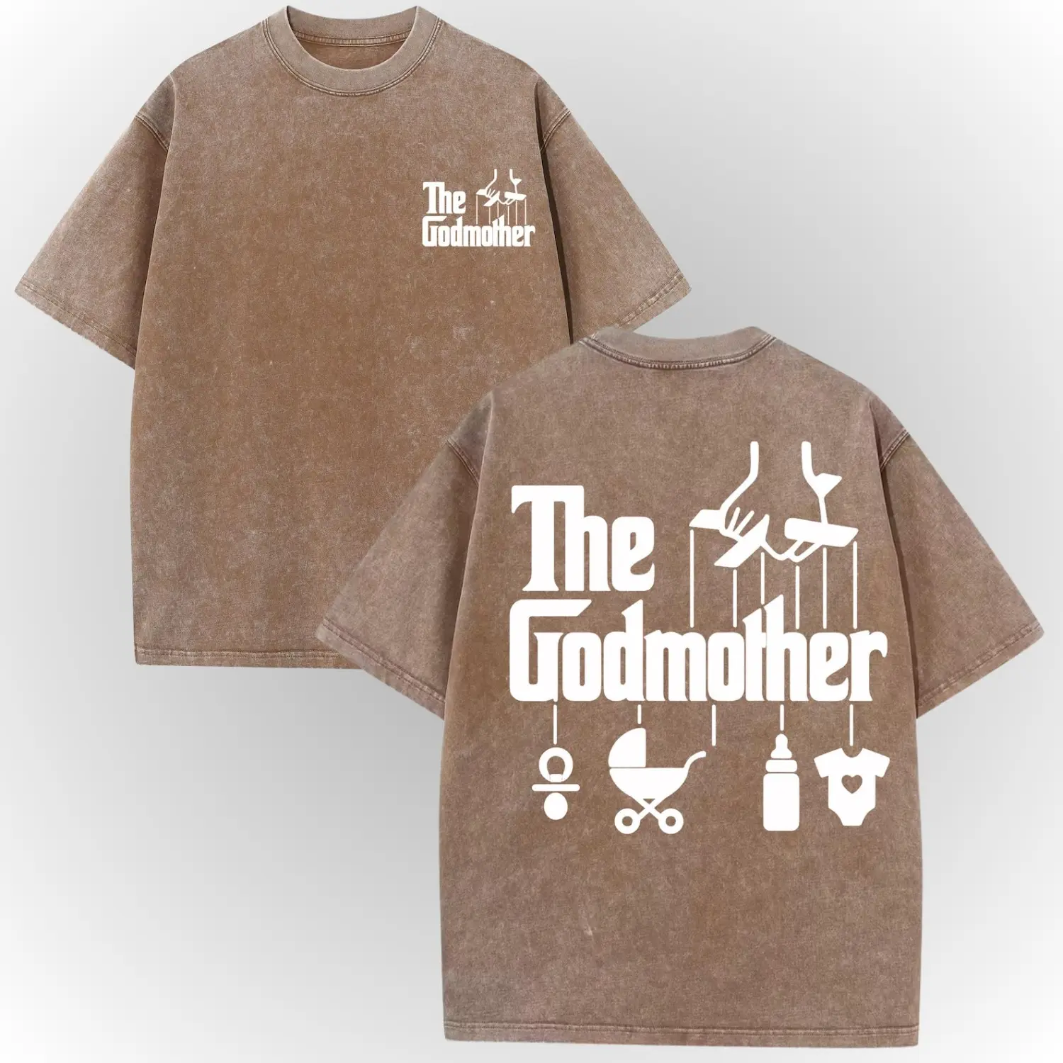 The Godmother Shirt • Acid Wash Tee Funny Godmother Baby Icons Shirt Godparent Proposal Gift Vintage Washed Unisex T-Shirt