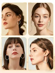 30–60 mm: A pair of delicate silver hoop earrings for women with sensitive ears; stylish hoops; hypoallergenic; minimalist hoop jewellery; gift