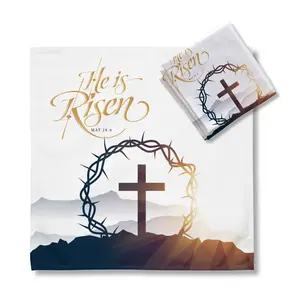 Hopeful Dawn Cloth Napkin Set of 4 He is Risen Design with Cross & Mountain Motif Soft Broadcloth Fabric 20x20 Inches Lightweight Machine Washable for Easter Tableware - Cutlery