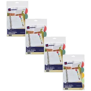 Avery Insertable Style Edge Plastic Mini Dividers for 3 Ring Binders, 5.5" x 8.5", 5-Tab Sets, Multicolor, 4 Sets (21118)