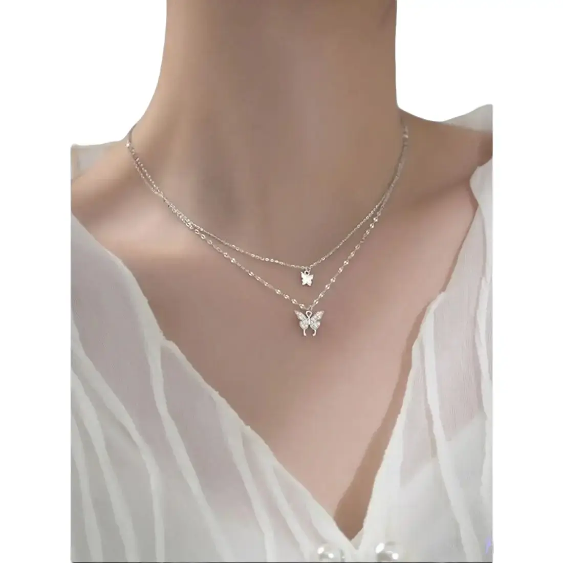 Rhinestone Butterfly Necklace for Women, Dainty Layering Jewelry, Dainty Fashion Jewelry, Clavicle Chain, Minimalist Jewelry Gift, Dainty Necklaces