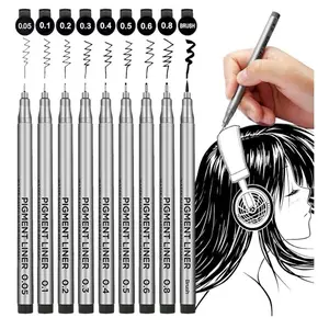 Precision Micro-Line Pens, Set of 9 Black Micron Fineliner Ink Pens, Waterproof Archival Ink, Multiliner, Sketching, Anime, Artist Illustration, Technical Drawing, Art Watercolor