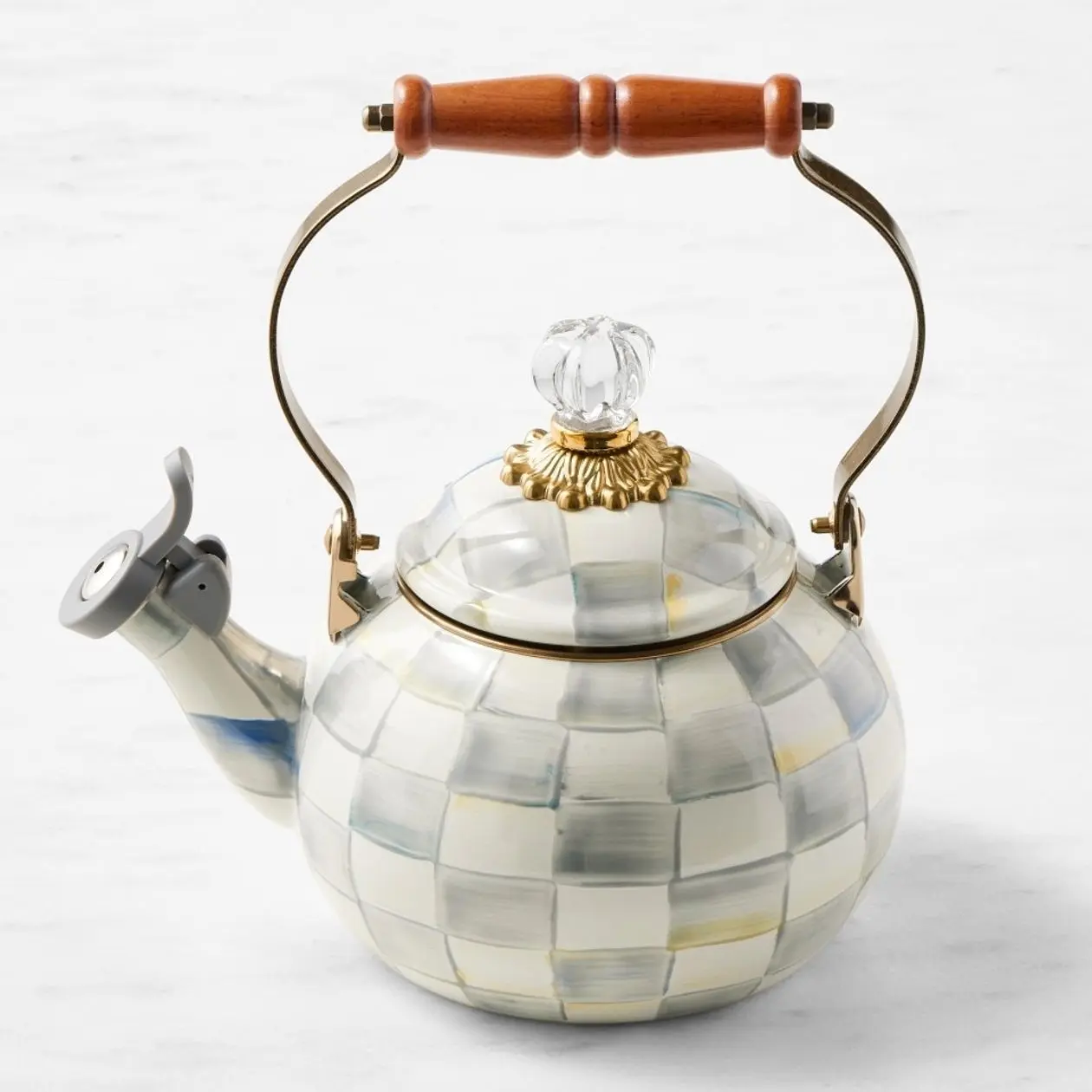 MacKenzie-Childs Sterling Check Whistling Tea Kettle