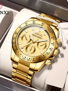 Fashionable Men's Quartz Luminous Waterproof Watch with Round Analog Face, Waterproof Night Glow, Calendar Feature, Alloy Case, Stylish Gift for Students