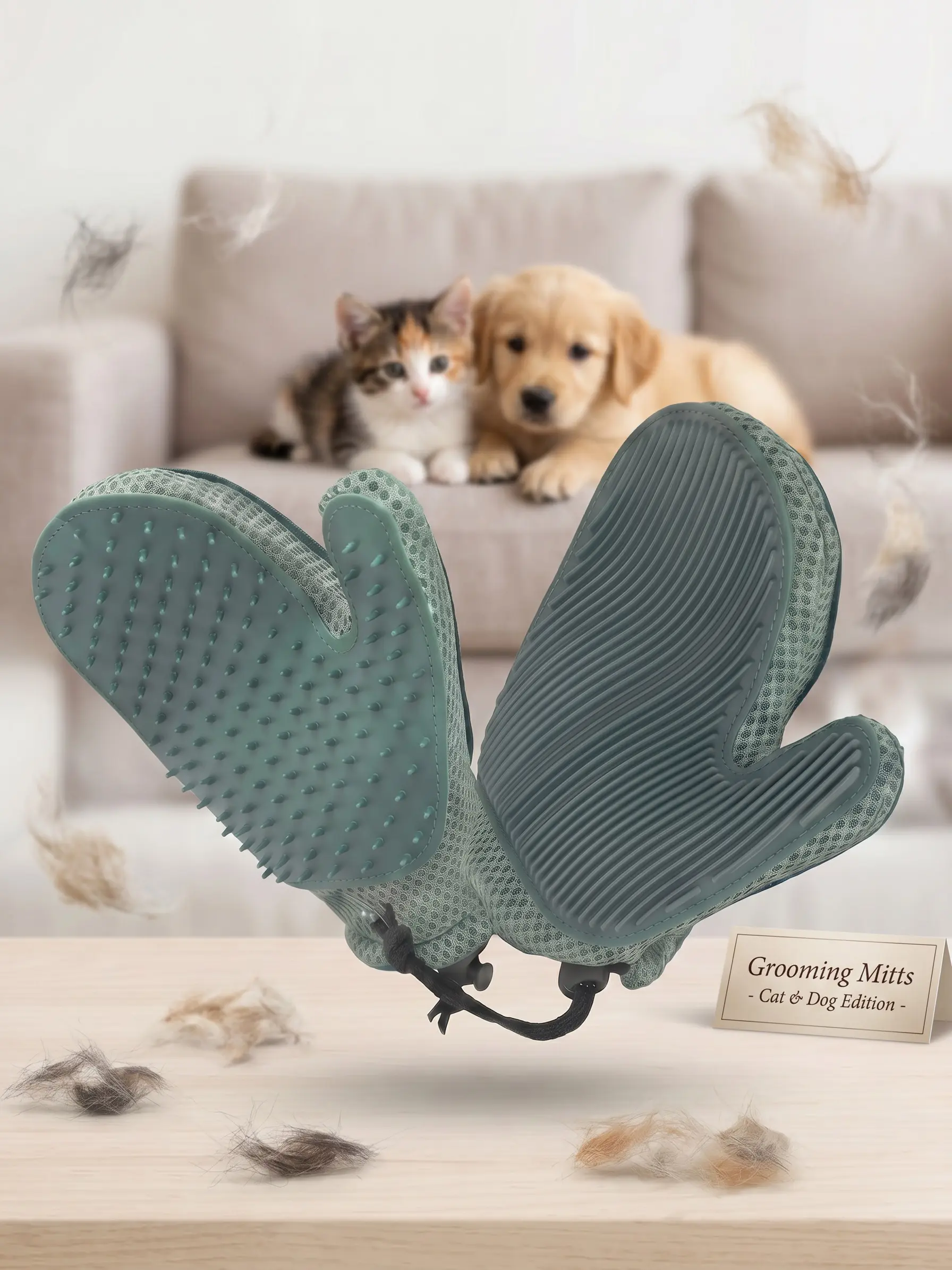 Pet Grooming Glove Set – Double-Sided Silicone Deshedding Brush Mitt for Dogs, Cats & Small Animals | Soft Bathing Massage Gloves with Adjustable Wrist Strap