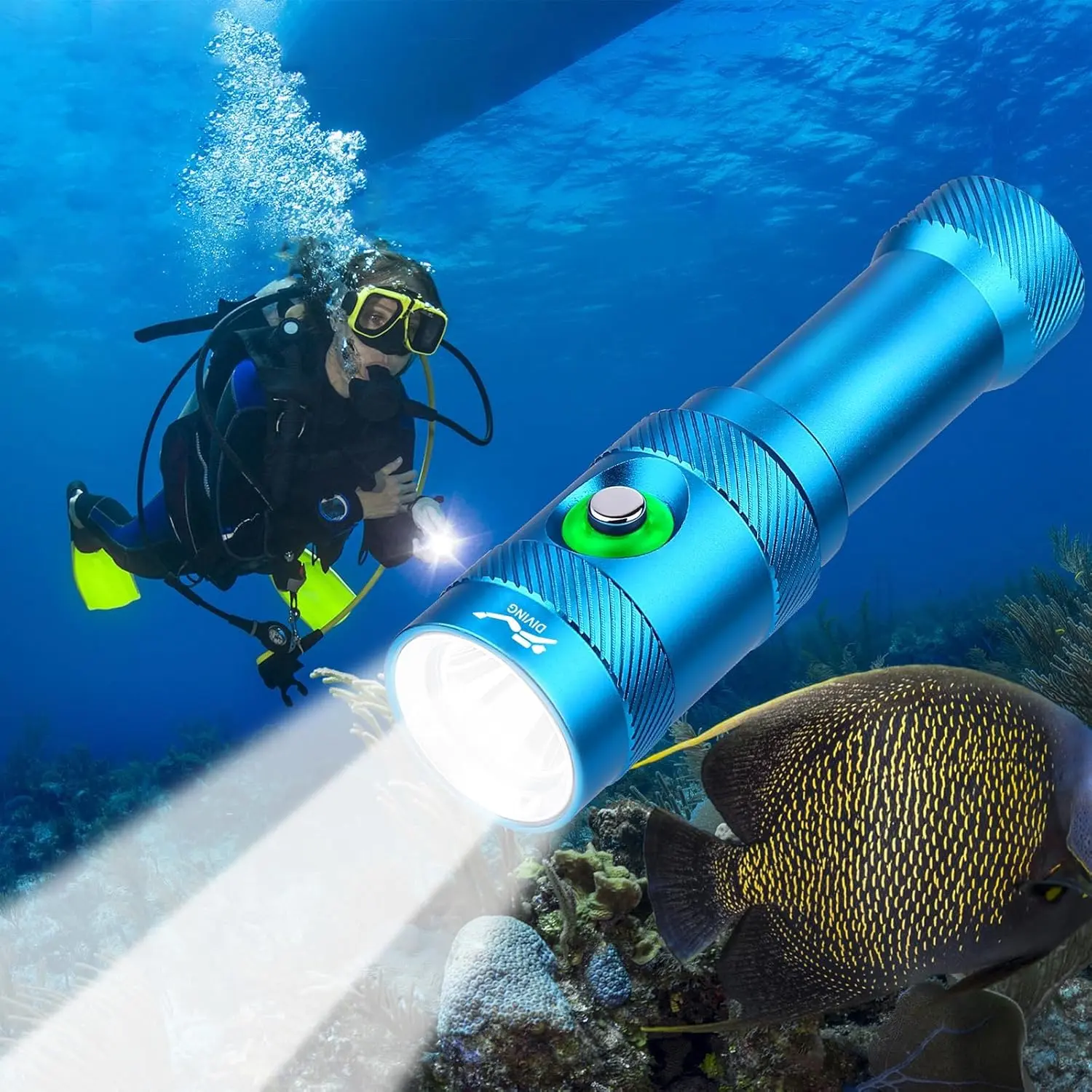 Scuba Diving Light - Super Bright 5000 Lumens White Beam 3 Modes IP68 Rechargeable Underwater Flashlight for Scuba Diving Snorkeling and Exploration