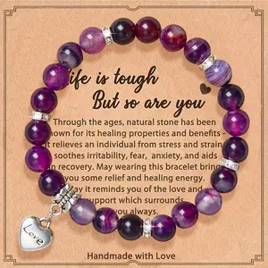 Natural Purple Agate Love Strings and Wish Cards, Feng Shui Jewellery Spiritual Bracelet, Christmas Gift, Best Wishes